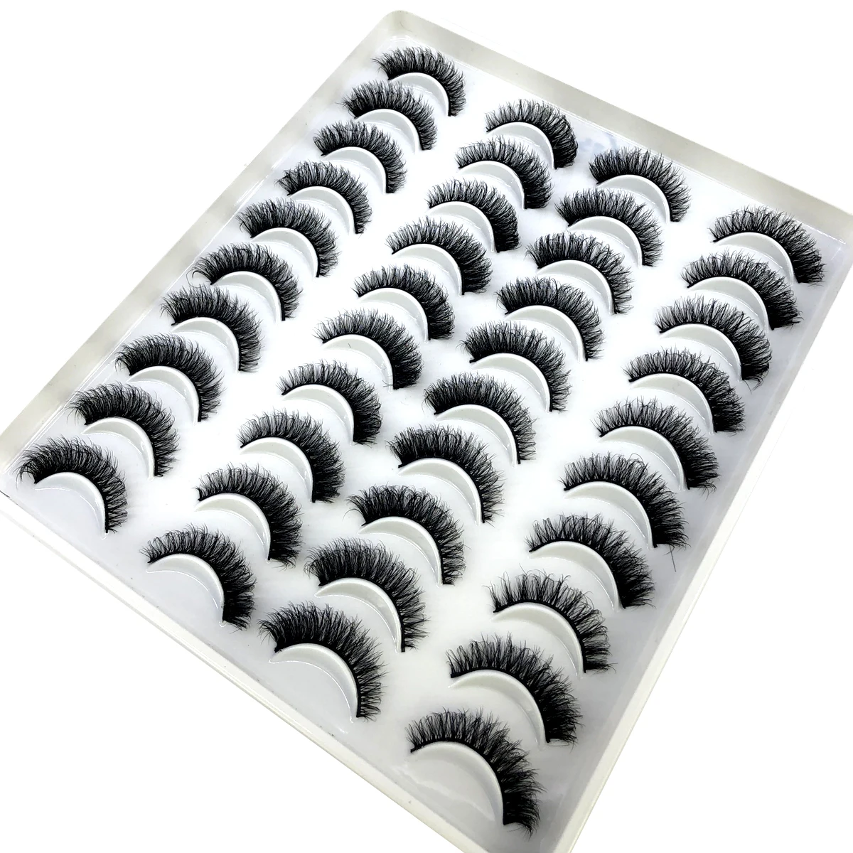 AMSDCN Nouveauté 20 paires de faux cils œil de chat naturels 3D en vison, volume moelleux, sans cruauté, effet wispy, pour maquillage