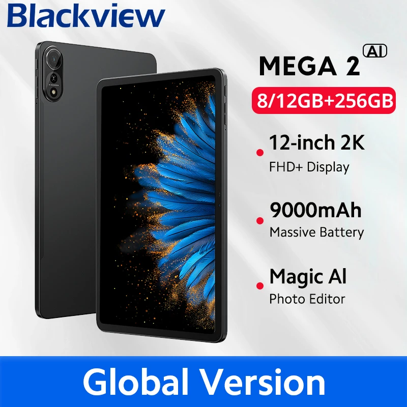 Blackview MEGA 2 Tablets 12 inch 2K Display  Android 15 Widevine L1 36GB(12+24) 256GB 16MP AI Camera Pad PC 9000mAh Battery