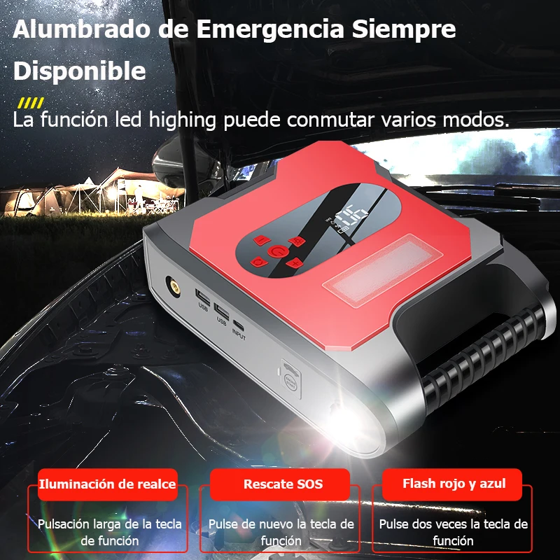 12V Car Emergency Start Power Supply Inflatable Pump All-in-One Car Starting Device Auto Power Bank Emergency Lighting