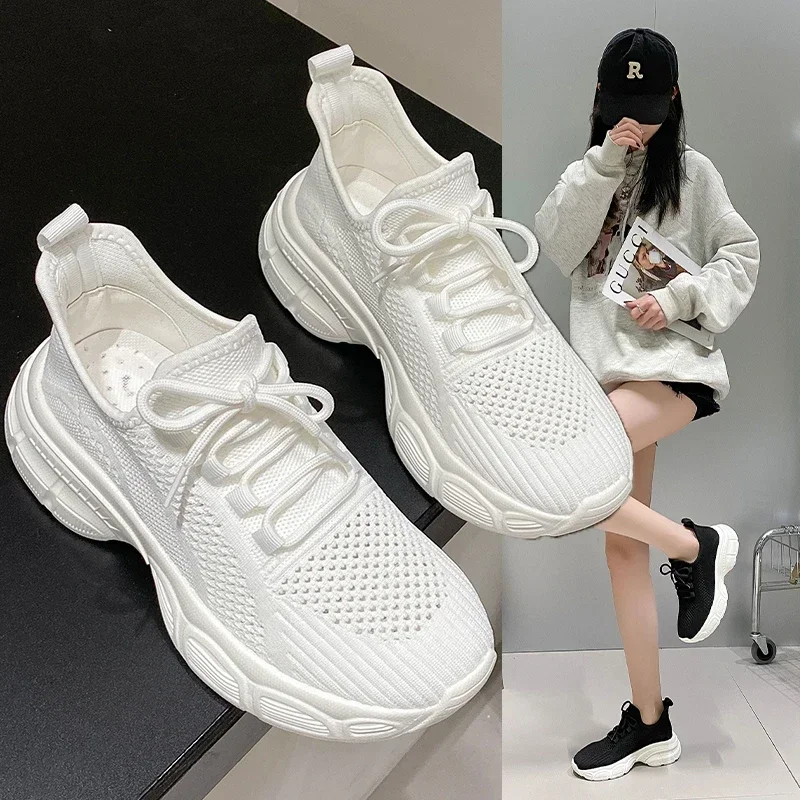 Mesh women's shoes  new fashionable summer round toe lace up versatile breathable casual shoes comfortable women's sports shoes