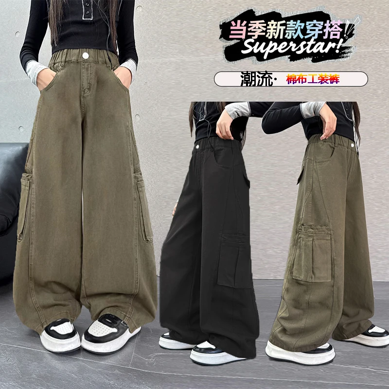 

2025 New Autumn Cotton Overalls Big Pocket Design Fashionable Versatile Loose Wide-leg Pants