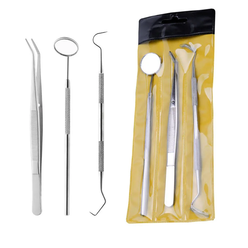 3pcs Dental Tools Dental Pick Oral Care Kit Stainless Steel Dental Hygiene Set Tooth Scraper Tartar Tweezers Mouth Mirror