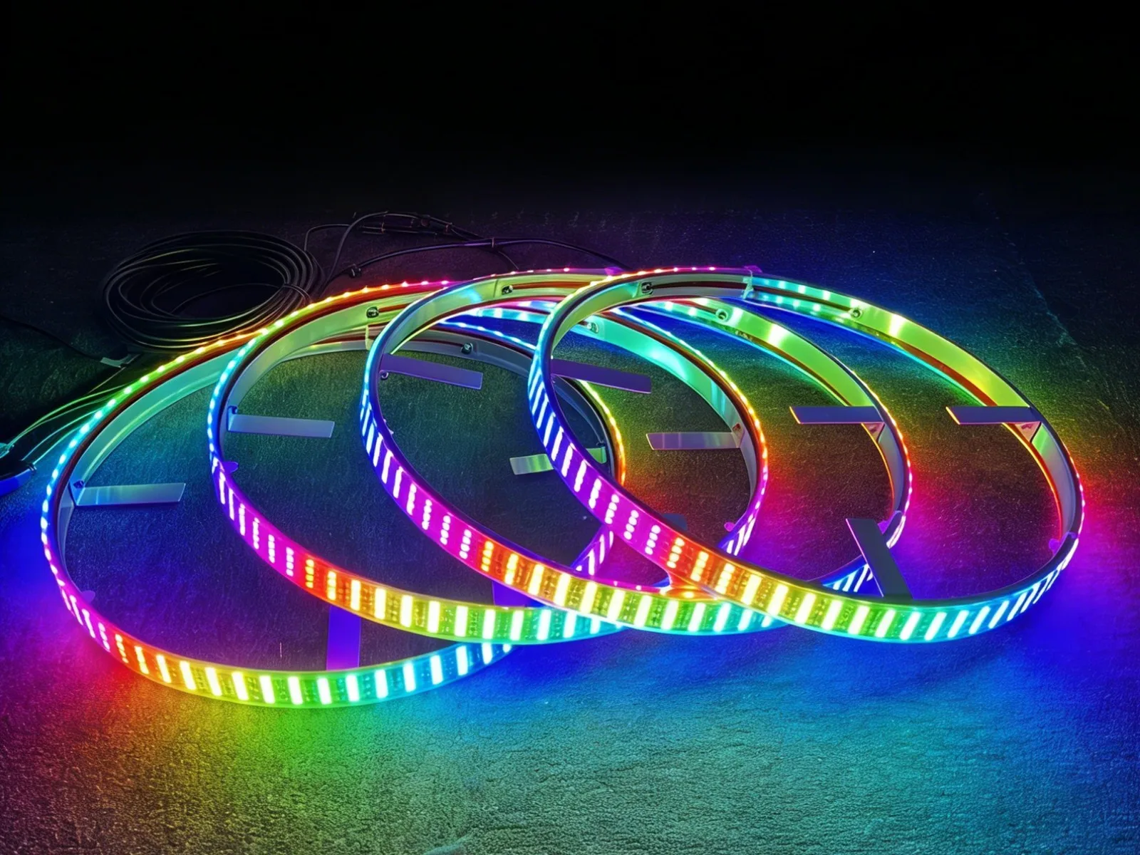 4PCS 17.5inch RGB Quad Row Chasing LED Wheel Ring Lights IP68 Waterproof Rim Lights for Truck SUV Jeep Off-Road Underglow Kit