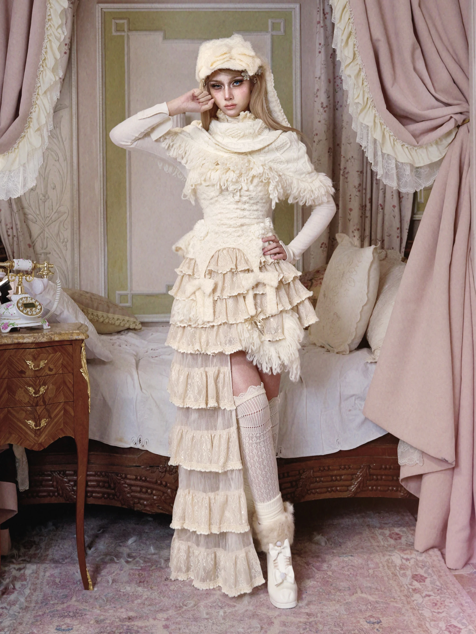 التصميم الأصلي سيدة الشرير الحلو شال محبوك الخريف الشتاء المرأة الرجعية أنيقة شرابة لوليتا كوس شال قصير الأميرة شال #5