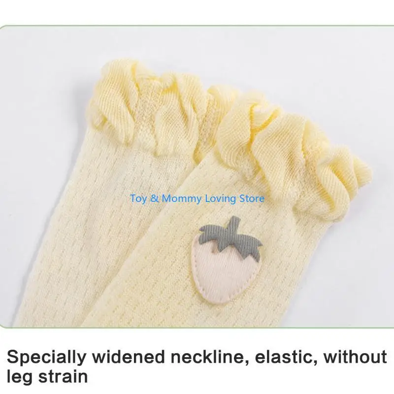 

Y1QF Over Calf Stockings Knitting Long Stockings Baby Knee High Socks Embroidery Strawberry Socks Girls Hollow Out Stockings