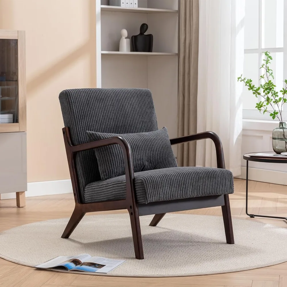 

Chair Mid Century Modern Chair, Living Room Chairs with Pillow Upholstered Lounge Arm Chair Reading Chair with Solid Wood
