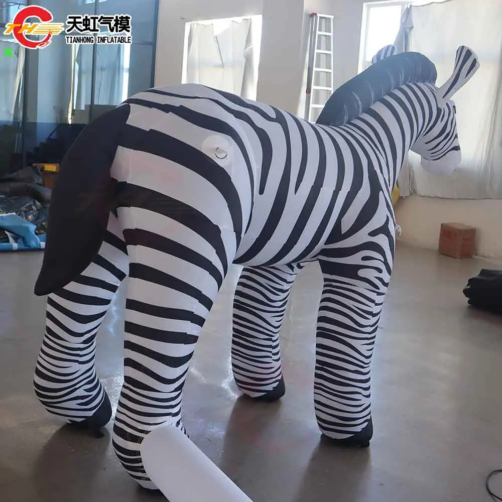 Modelo de zebra inflável em tamanho real, envio rápido, feito sob encomenda, réplica de animal inflável, soprador de ar com ventilador grátis