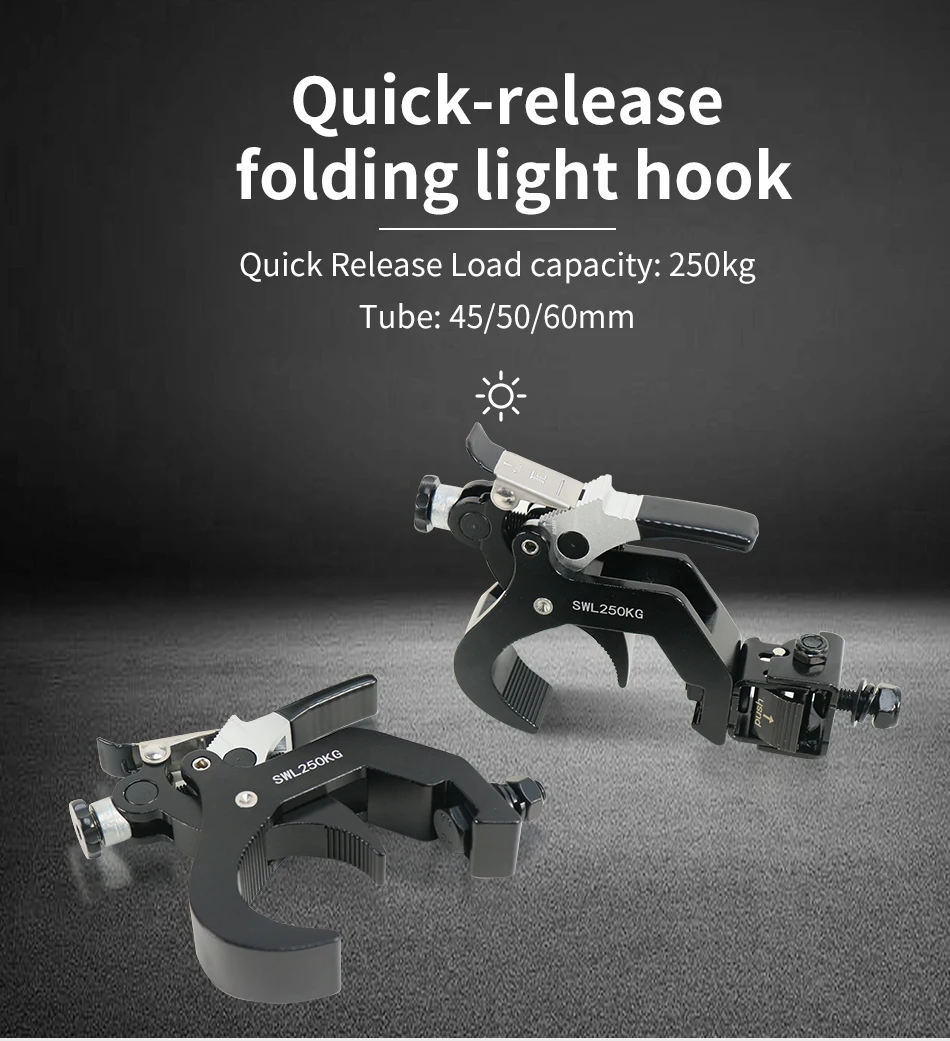 10pcs 45-60MM 250KG Stage Lighting Moving Head Clamps with Quick Lock and Quick Unlock Professional Metal Lamp Hook
