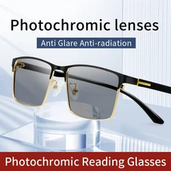 Photochromic Reading Sunglasses for Men, Ultralight Titanium Eyeglasses Frame, Presbyopia Eyeglasses,Square Glasses