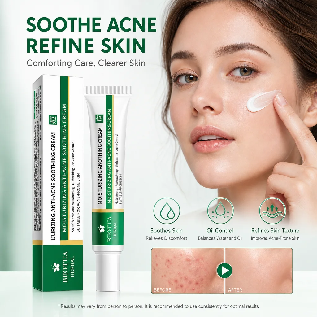 Soothing Cream Herbal Formula Oil Control Balance Water Oil Refine Skin Texture Moisturizing Facial Cream for Acne Prone Skin