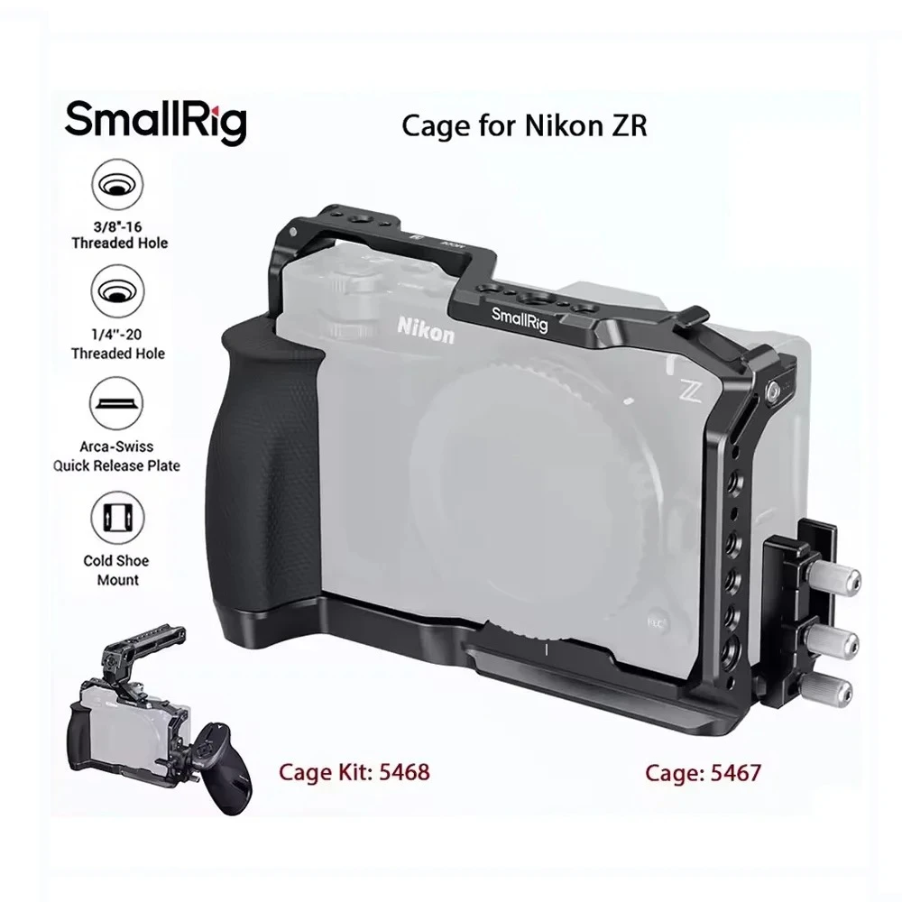 

Клетка для камеры SmallRig ZR для Nikon ZR с кабельным зажимом, силиконовой ручкой и встроенной быстросъемной пластиной Arca-Swiss для штатива Arca 5467