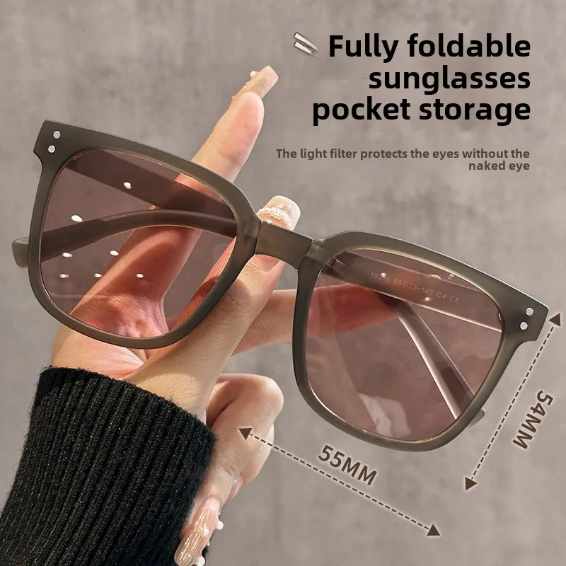 

Men's and women's simple folding polarized sunglasses, fashionable large frame, high-end feeling, UV resistant sunglasses