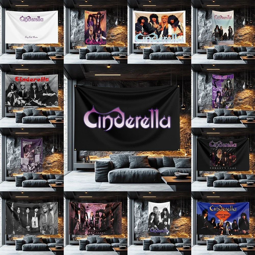 Cinderella Tribute Band Flag  Polyester Decorative Banner For Garage Wall Decor Rocker Gift