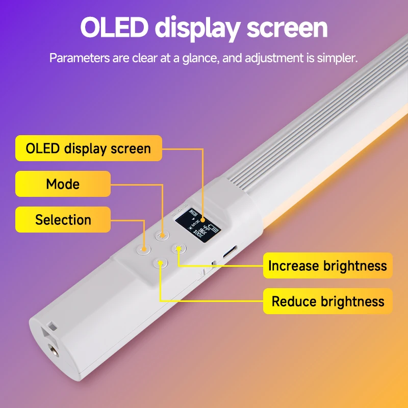 Miaotu Handheld RGB Colorful Stick Light with Desktop Stand Handheld LED Light Wand CRI 95+ 2500K-9000K Photography Studio Light