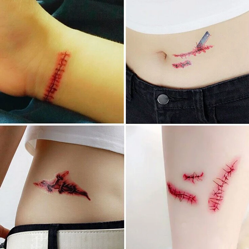 30 PCS tatuaggi temporanei impermeabili di Halloween per Lady Women 3d Reality Vampire Blood Scar Design Tattoo Sticker