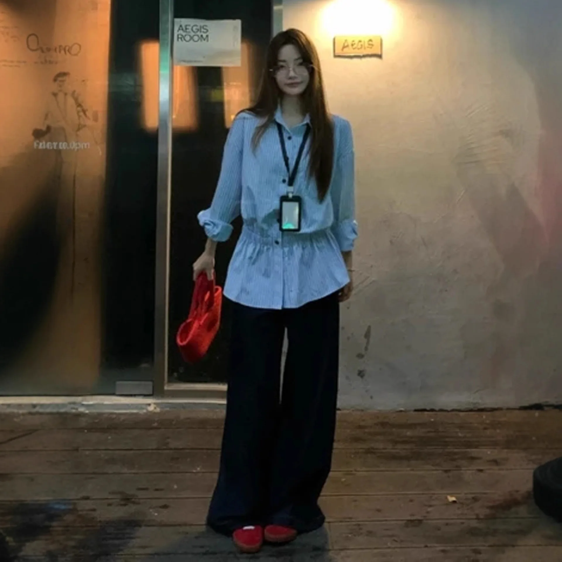 Women Shirts Striped Turn Down Collar Single Breasted Pocket Button High Waisted Mid Length Loose Casual Office Lady 2025 Autumn