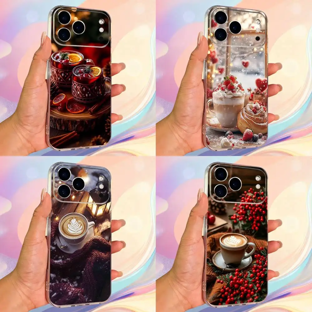 Funda de teléfono Winter Christmas Art Cafe para iPhone 14,13,12,11,17,16,15,Pro,Max,Plus,X,XS,XR,SE,Mini cubierta suave transparente