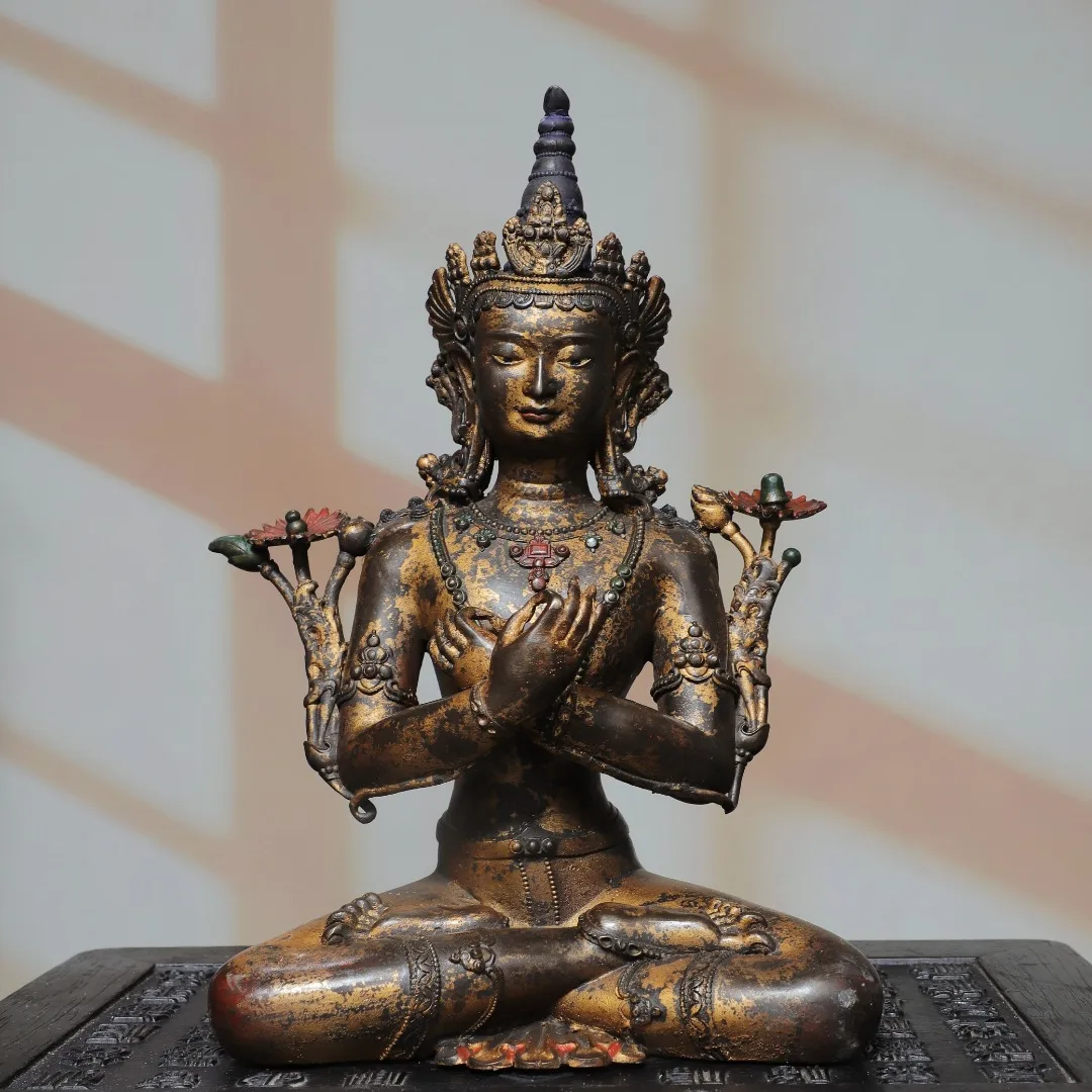 Old Bronze Gilded Cinnabar High Relief Northern Wei Buddha Vajradhara  Sitting Buddha Amitabha Worship Hall Town house