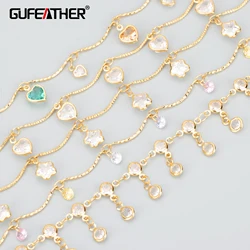 GUFEATHER C313,chain,18k gold plated,copper,zircons,pass REACH,nickel free,charms,diy bracelet necklace,jewelry making,1m/lot