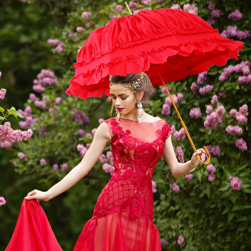 Party Wedding Umbrella Vintage Princess Sweet Photography Straight Umbrella Outdoor Cos Lace Umbrella for Women