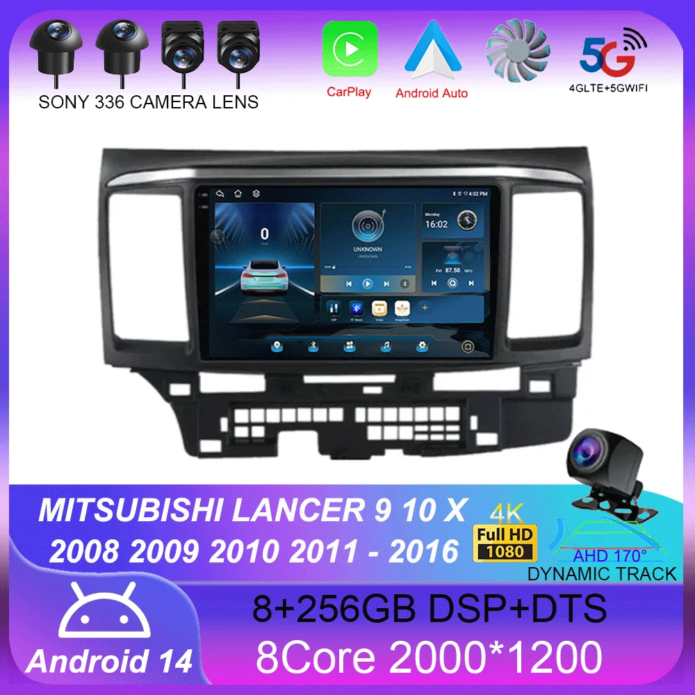 

For MITSUBISHI LANCER 9 10 X 2008 2009 2010 2011 - 2016 9Inch Android 14 Car Radio Stereo Audio GPS Player Carplay Auto Screen