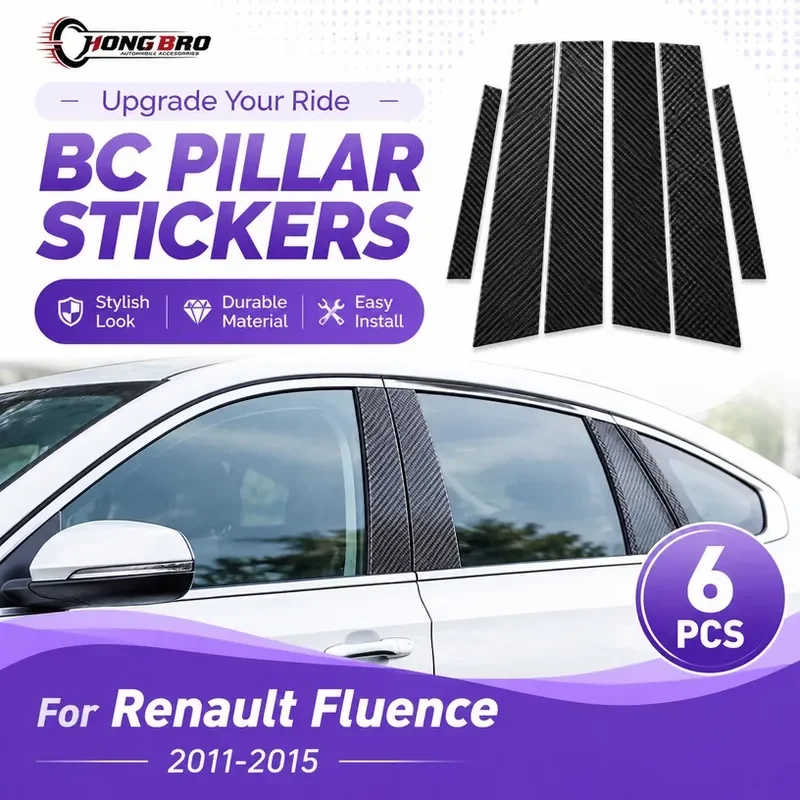 For Renault Fluence 2011-2015 Door Side Window Trim Cover Bright Black Pillar Molding Exterior Decoration Accessories