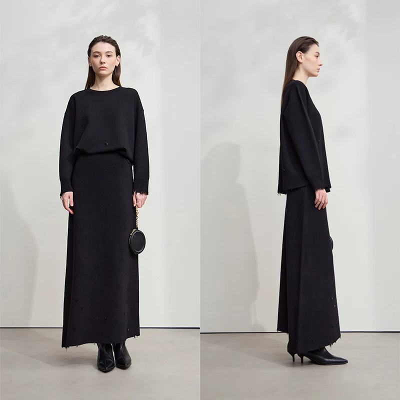 AMII Damesrok 2025, Herfst Nieuwe Minimalistische Effen Kleur Kleding Dames Casual Veelzijdige Lange A-lijn Rokken Voor Vrouw 12554006