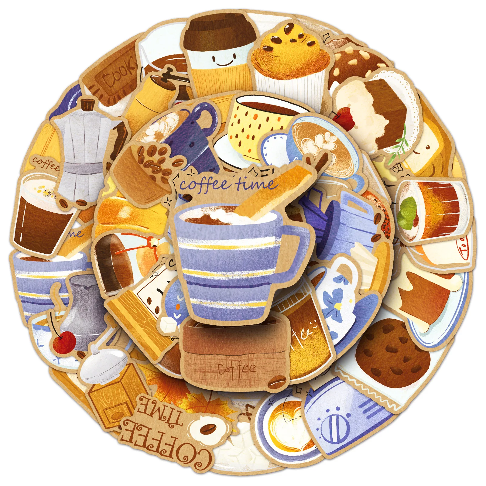 Broyeur de haricots Style dessin animé, 50 pièces, café, thé de l'après-midi, décor Graffiti, ordinateur portable, guitare, tasse d'eau, autocollant étanche, jouet pour enfants