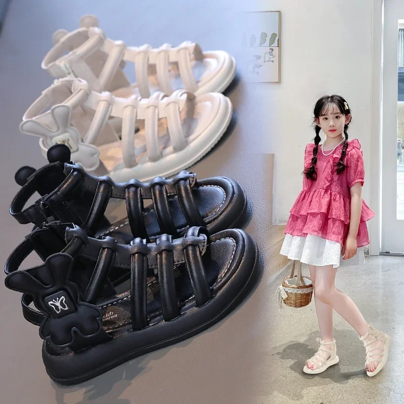 

Girls' Sandals Little Princess Shoes Soft Sole 2024 Summer New Fashion Primary School Students Rome Cool High Top shoes