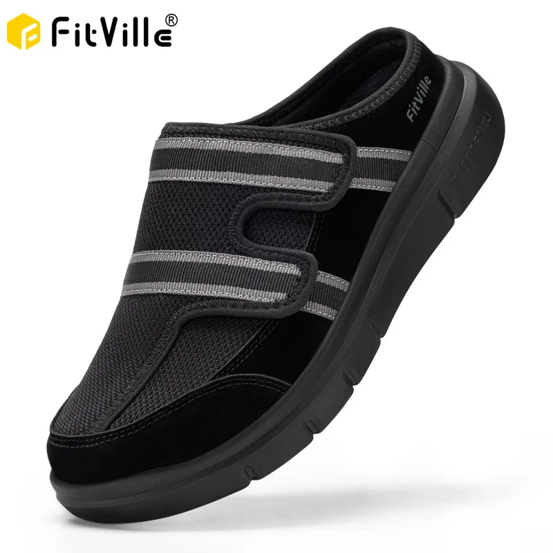 FitVille Men’S Wide Slippers With Arch Support Breathable Adjustable House Slipper Mules‌ Orthopedic Indoor Walking Shoes