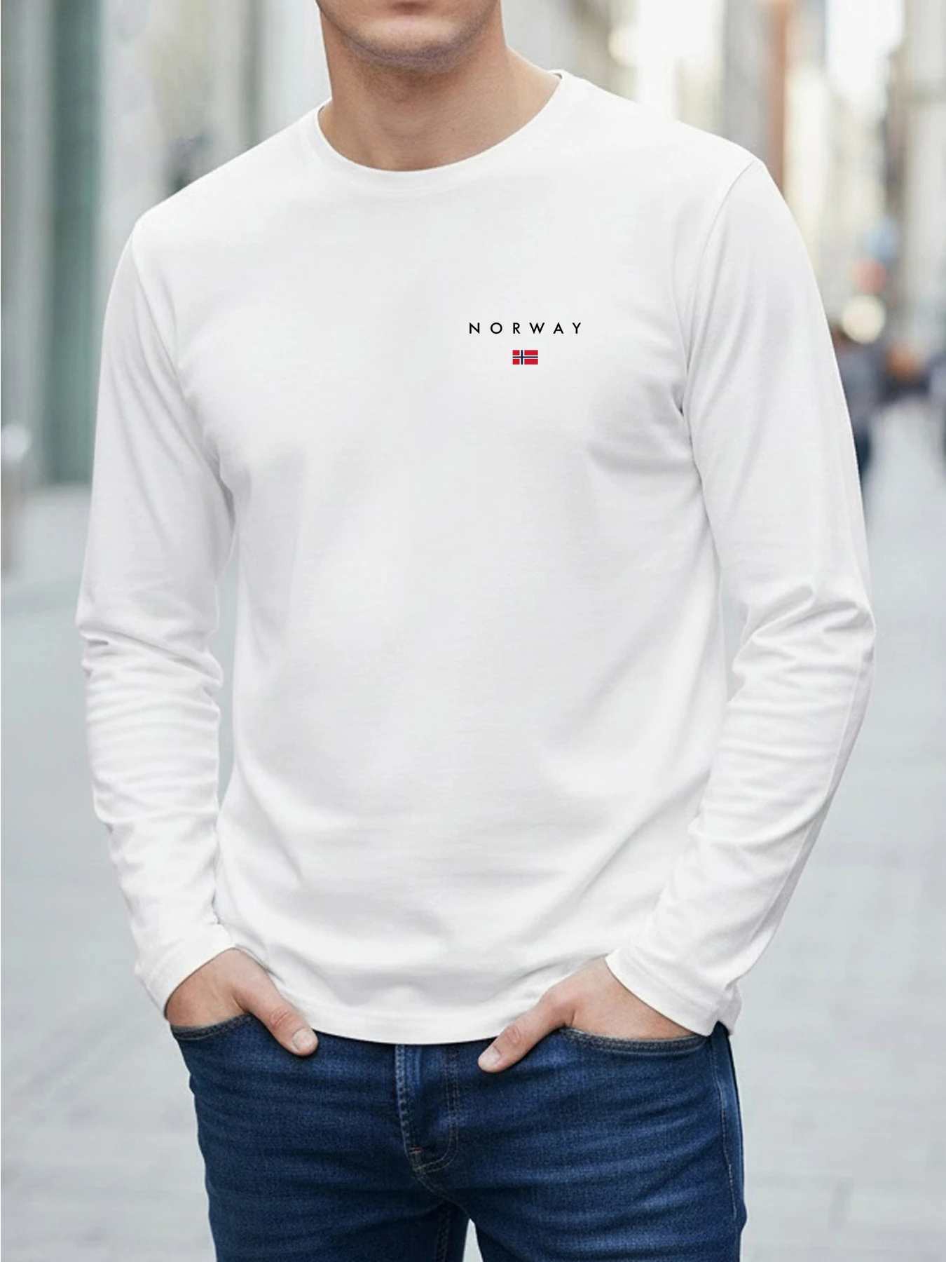 Men's Fall Casual Long-Sleeve T-Shirt with Simple Letter Print Round Neck Fashionable T-Shirt for Sports and Fitness Men's Top