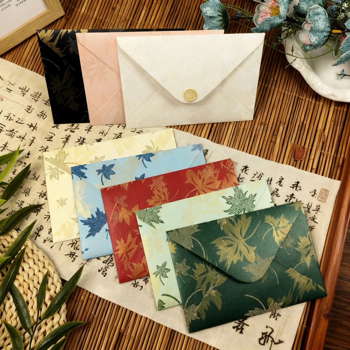 Chinesische Vintage-Umschläge aus Ahornblatt-Goldfolie, mehrfarbig, Retro für Grußkarten, Brief, Geschenke, Hochzeitsfeier, Schreibwaren