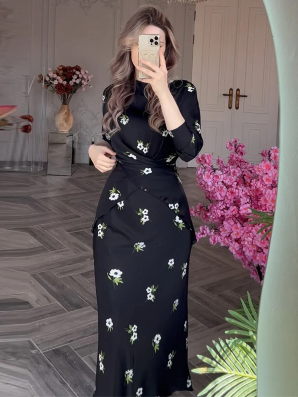 

Модный цветочный принт, круглая юбка с хвостом Ne Fi, комплект женской юбки, осеннее новое поступление, коллекция Ele Classique