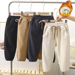 Boys Thick Warm Pants Spring Autumn Kids Padded Plus Velvet Trousers Fashion Teen Sport Casual Cotton Pants 2-12 Years