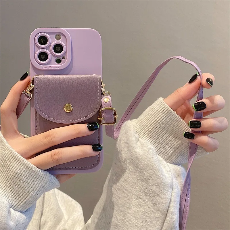 For IPhone 15 Phone Case New Anti-drop Lanyard with Card Holder and Crossbody Strap
