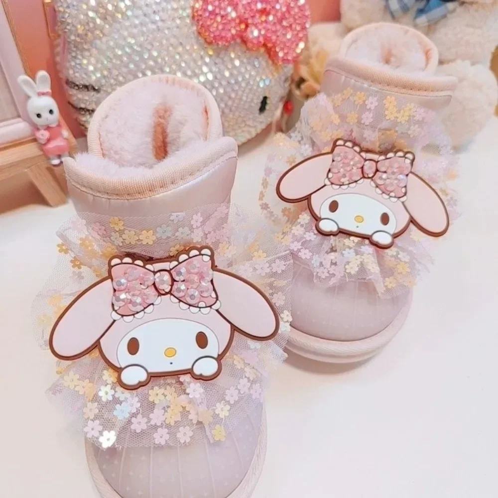 Sweet My Melody Anime Kawaii MINISO Fashion Soft Thick Boots Cute Cartoon Ins Waterproof Cotton Snow Shoes Gifts Toys for Kids