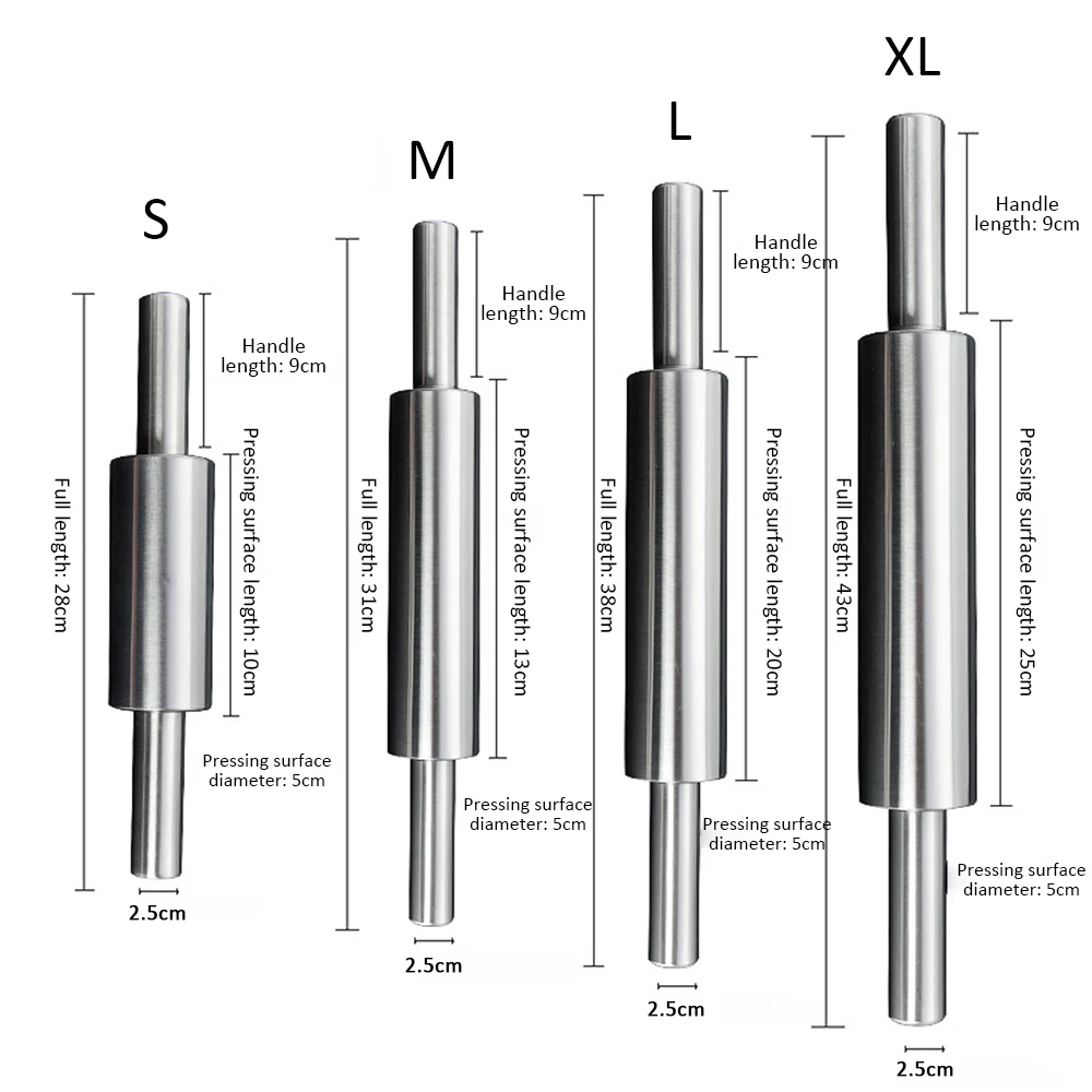 Stainless Steel Rolling Pin Non-Stick Pastry Dough Roller Bakeware Pizza Noodles Cookie Pie Making Baking Tools Kitchen Utensil