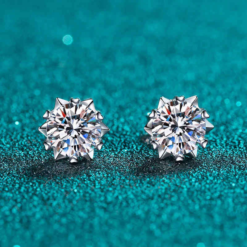 Quick Hand Live Broadcast Eight Heart Eight Arrows Inspired  D Color Moissanite Earrings Featuring Geometric Snowflake