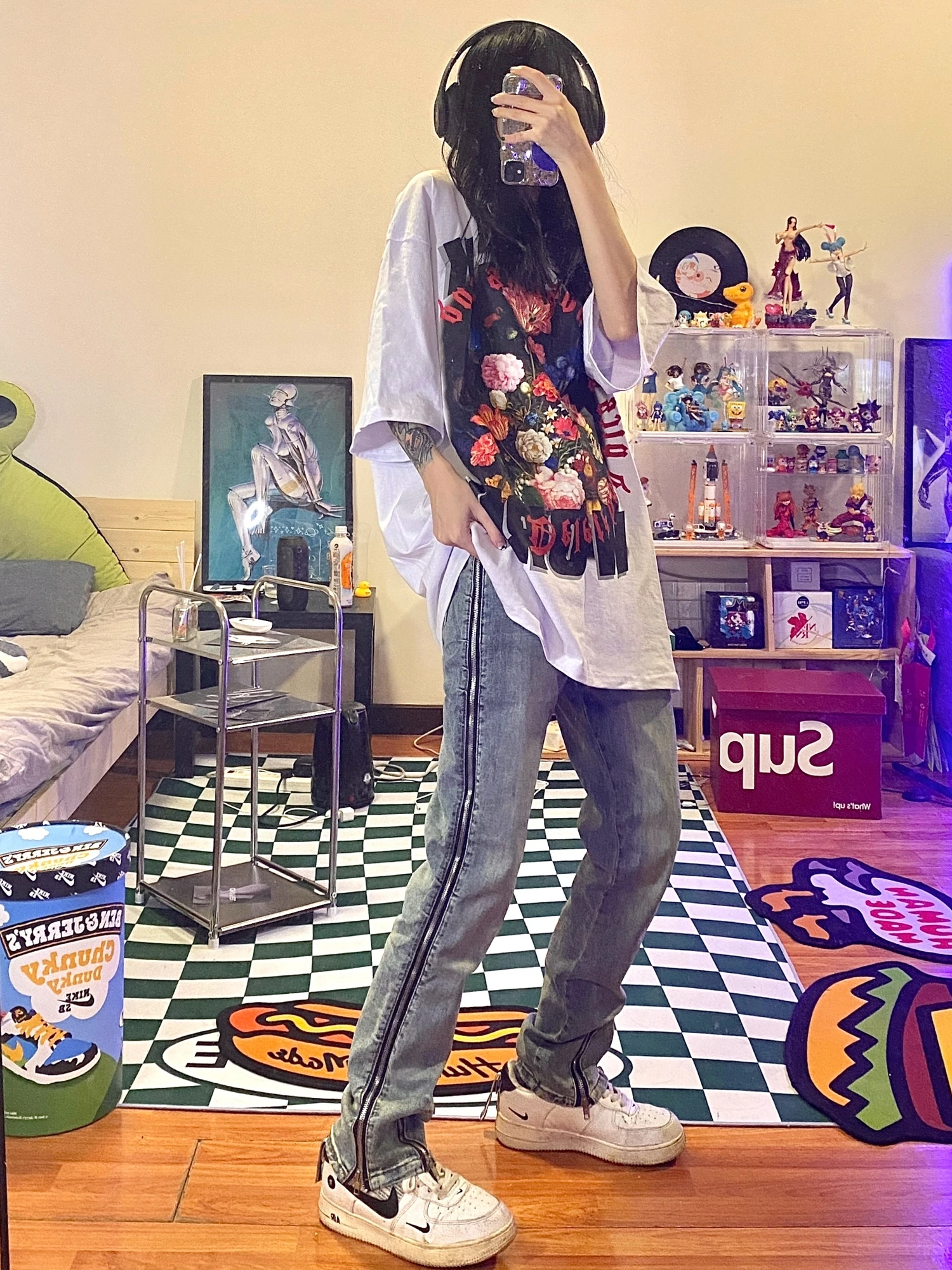 

American High Street Vintage Zipper Slit Jeans Men Women Vibe Straight Casual Long Trousers Trendy High Waist Versatile