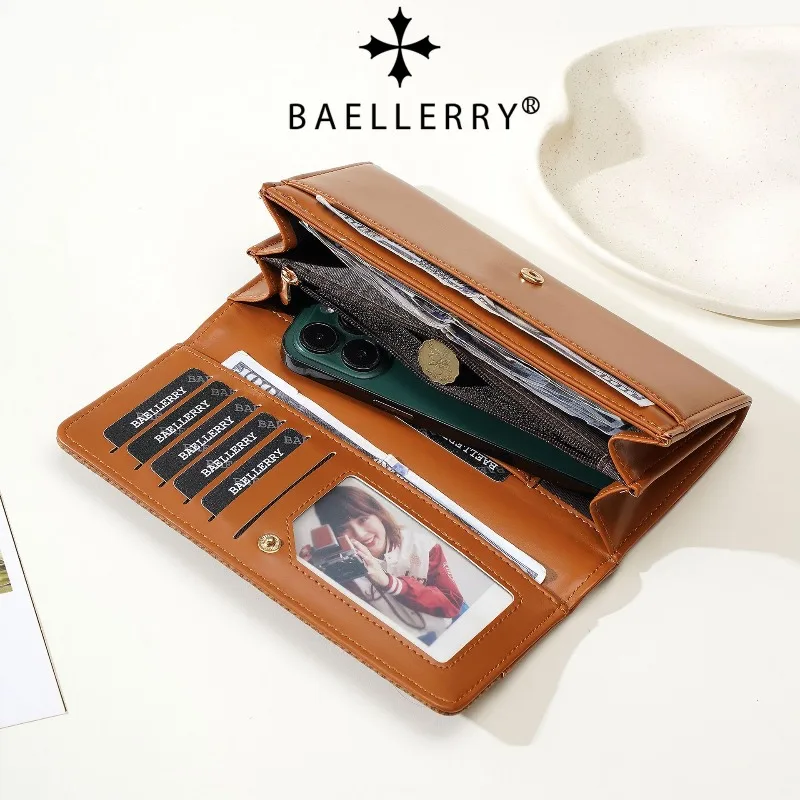 Baellerry Women's Long Wallet Handbag Card Clips Zipper Female Coin Purse Photo Holder Elegant Simple Money Clip for Girls
