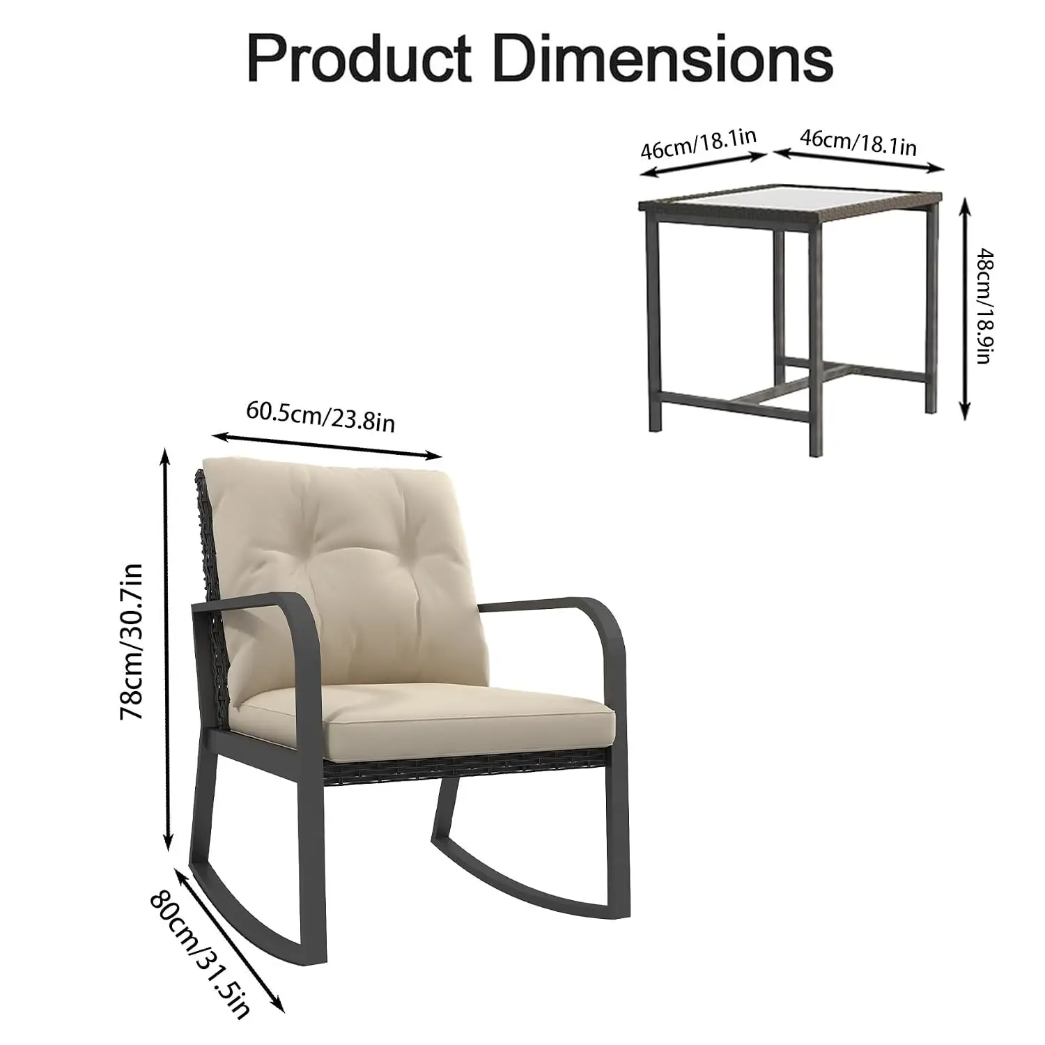 3 Pieces Patio Furniture Set, Rocking Chairs Wicker Outdoor Bistro Set Armchair Patio Furniture Conversation Sets, Customized