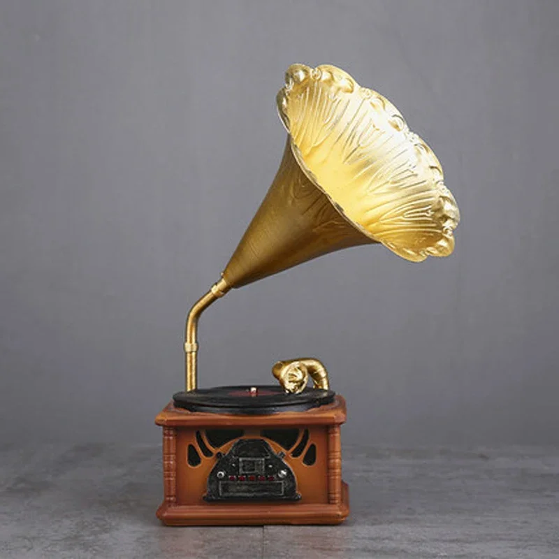 Vintage Metal Retro Phonograph Model Record Player Antique Gramophone Turntable Model Home Bar Crafts Handicraft Ornament