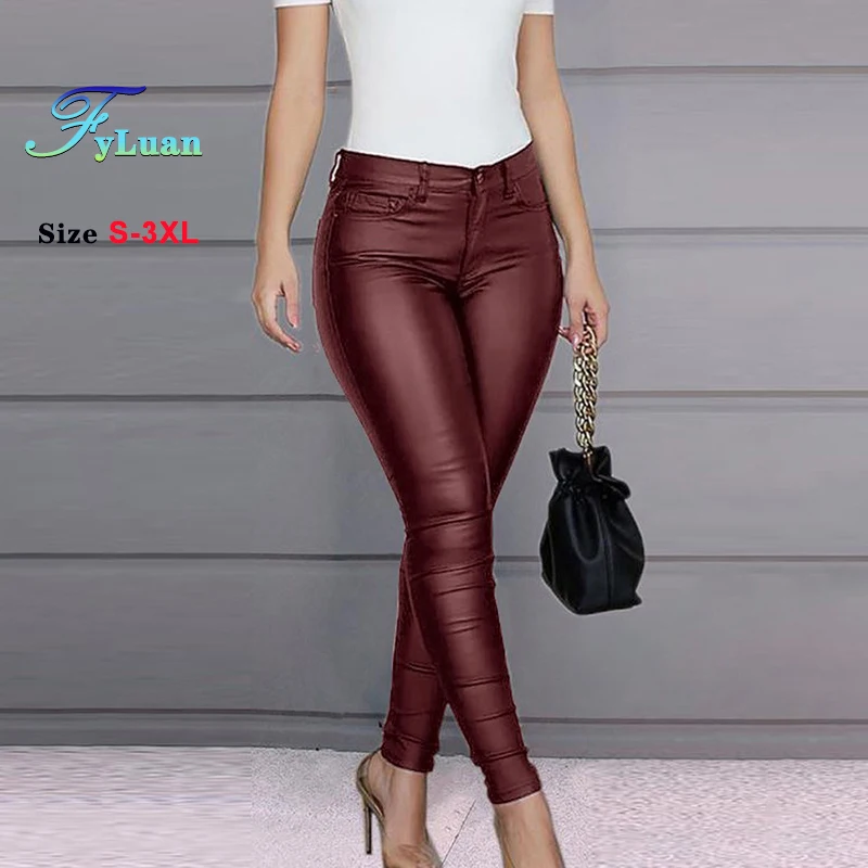 Wine Red High Waisted Stretch Bodycon Trousers Front Zipper Casual Small Leg Tight Pants Fashion Streetwear Stylish Bottoms