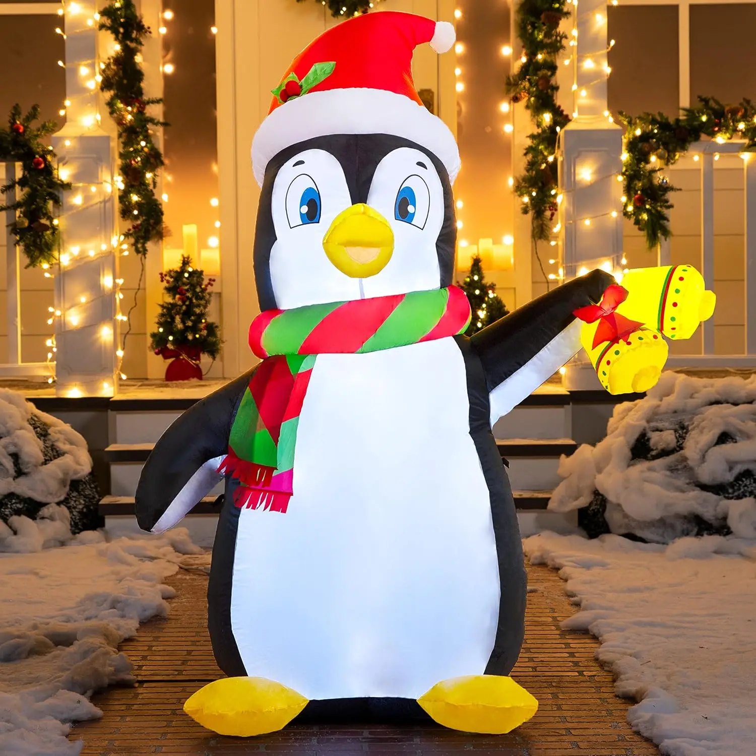 5 FT Christmas Inflatable Penguin Decoration Blow Up Yard Decoration Holiday Life-Size with Built-in LEDs for Christmas Party Indoor Outdoor Yard Garden Lawn Décor