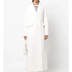 Vintage Woolen Trench Coat for Women, Long Sleeve, Split Warm Winter Coat, 10243