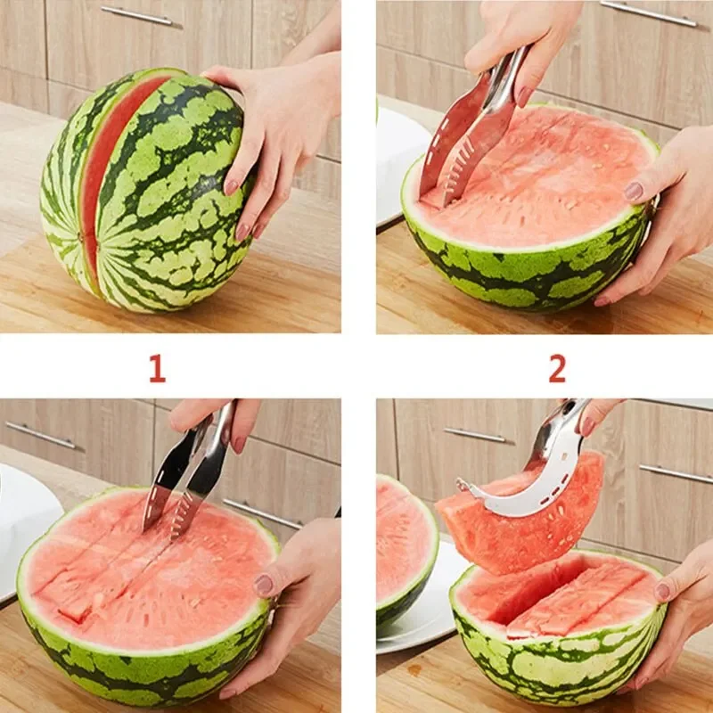Stainless steel watermelon slicer with integrated coring function designed for precise fruit and vegetable portioning efficient