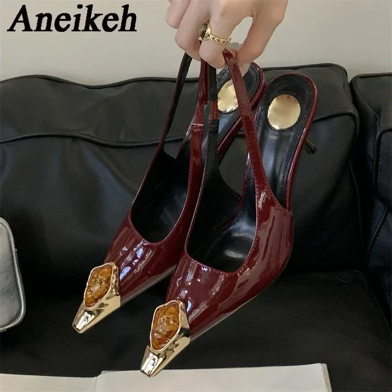 Aneikeh Square Toed Slim Heeled Emerald Green Elegant High Heels 2026 New Spring Summer Shallow Mouth Simple Sexy Sandals PUMPS