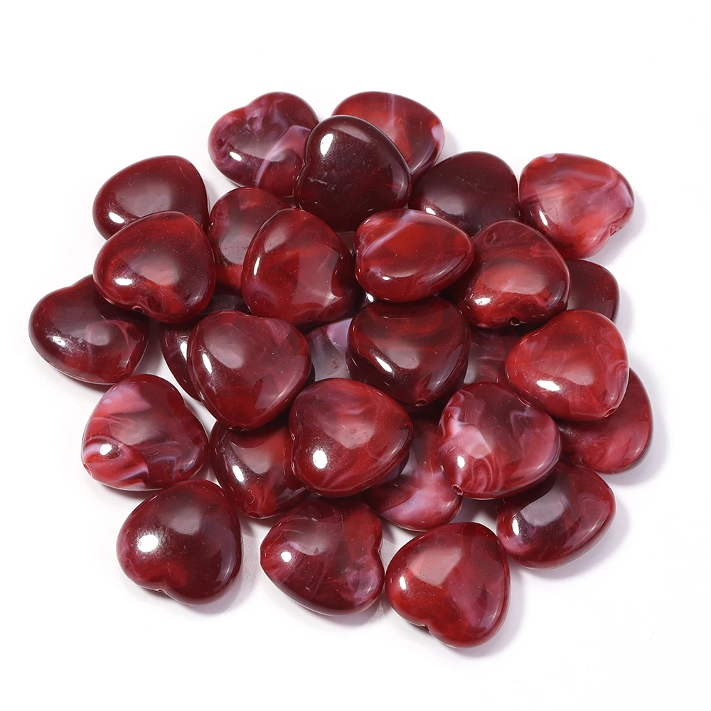 30 stuks 15X15.5mm Hart Acryl Kralen Dual Kleur Recht Gat Losse Kraal Voor Sieraden Maken DIY Armband Oorbellen Telefoon sleutelhanger