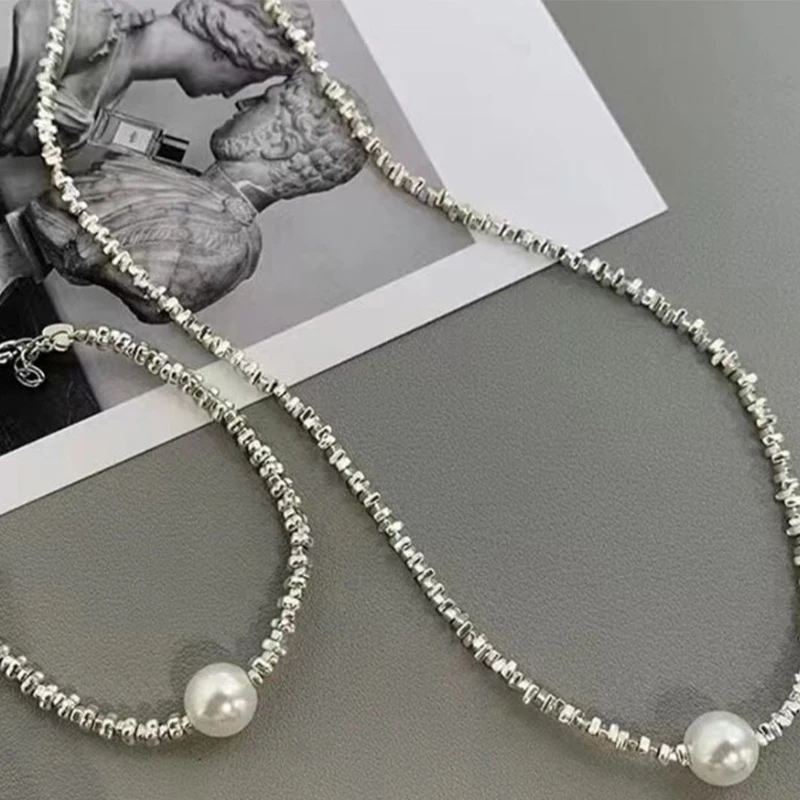 Pearl geometric irregularstitching necklace Europe and America exaggerated small clavicle chain personality trend Ballet Style