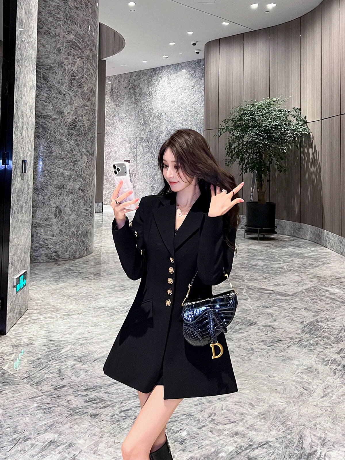 

Hebe Sle Bla Suit Dr Women Spring Autumn New High Quali Small Size Ele Slimming Dr Commute Sle Fitted Waist